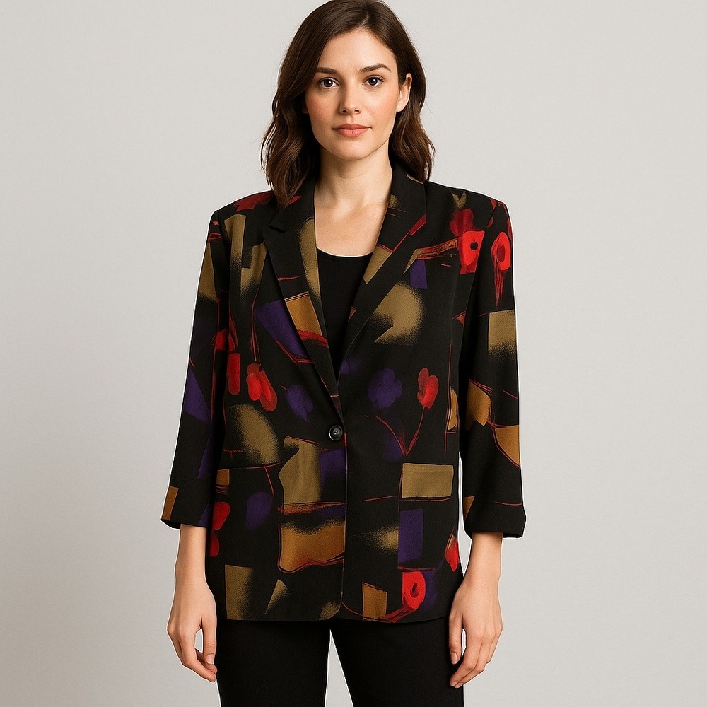 Vintage Kensington Square Blazer Women's Abstract Print Jacket‎ Made in USA